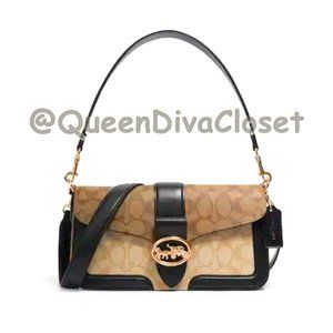 Georgie Shoulder Bag In Blocked Signature Canvas Khaki Brown Black Snakeskin